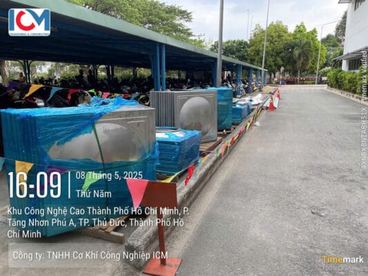 ICM - Tập kết vật tư thi công bồn inox lắp ghép